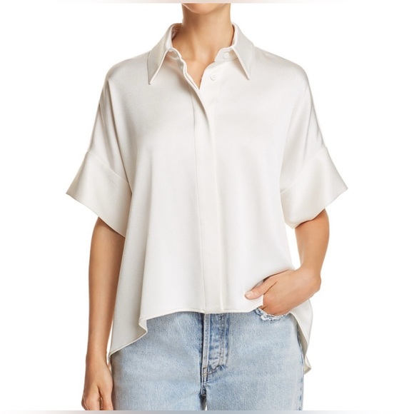 Alice + Olivia Tops - Alice and Olivia Edythn Short Sleeve Collared Silky Button Down Blouse Shirt Top